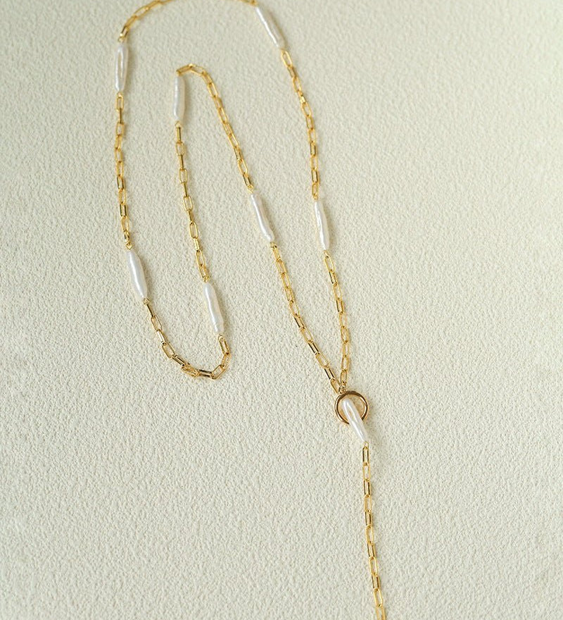 Baroque Pearl Chain Y - Necklace – Multi - Way Wear - floysun