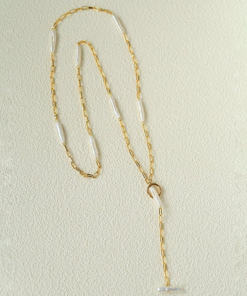 Baroque Pearl Chain Y - Necklace – Multi - Way Wear - floysun