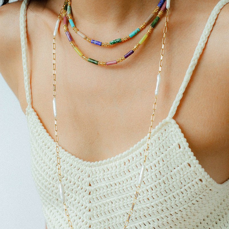 Baroque Pearl Chain Y - Necklace – Multi - Way Wear - floysun