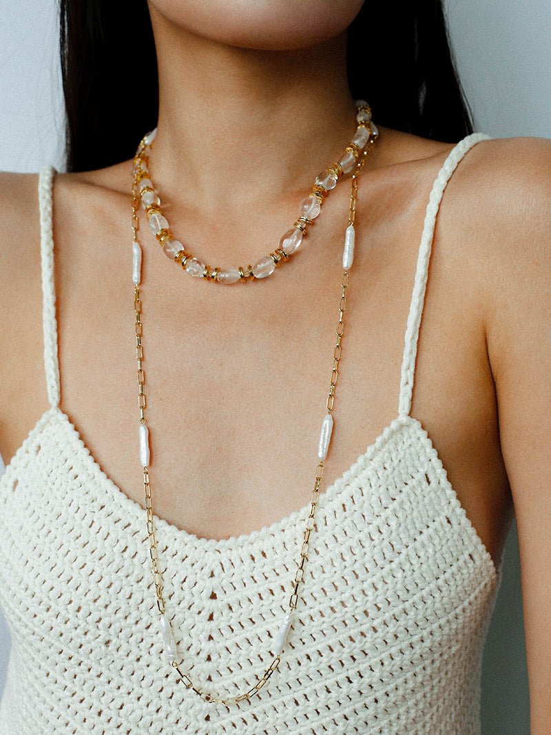 Baroque Pearl Chain Y - Necklace – Multi - Way Wear - floysun