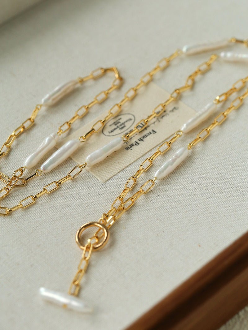 Baroque Pearl Chain Y - Necklace – Multi - Way Wear - floysun