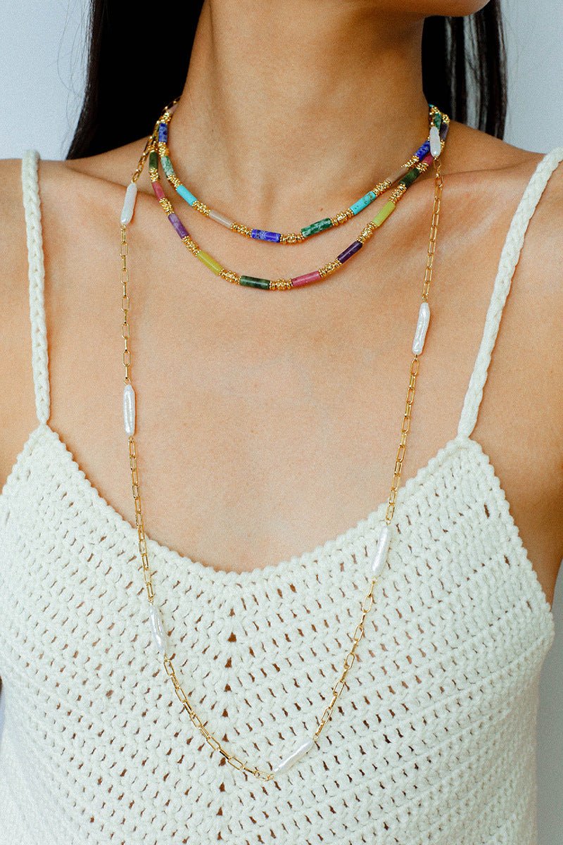 Baroque Pearl Chain Y - Necklace – Multi - Way Wear - floysun