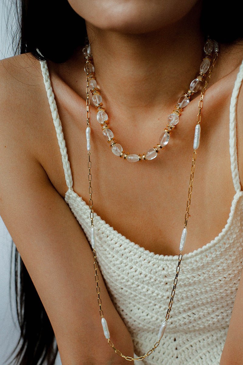 Baroque Pearl Chain Y - Necklace – Multi - Way Wear - floysun