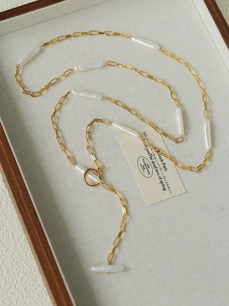 Baroque Pearl Chain Y - Necklace – Multi - Way Wear - floysun