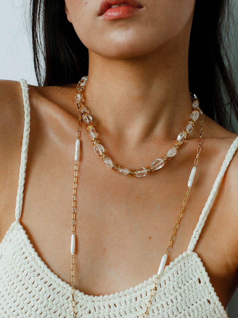 Baroque Pearl Chain Y - Necklace – Multi - Way Wear - floysun