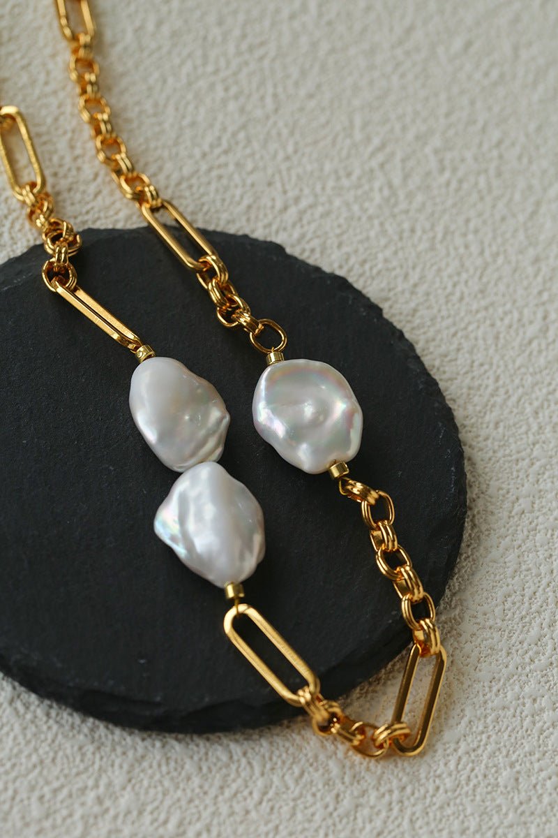 Baroque Pearl & Chunky Chain Necklace - floysun