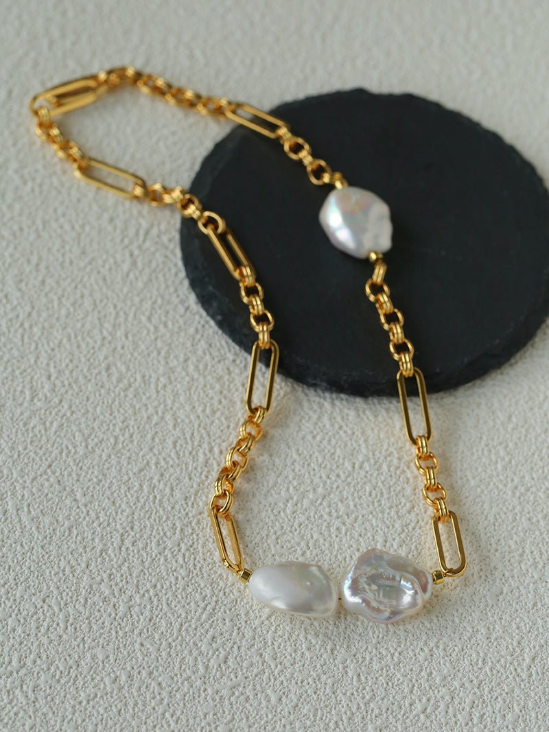Baroque Pearl & Chunky Chain Necklace - floysun