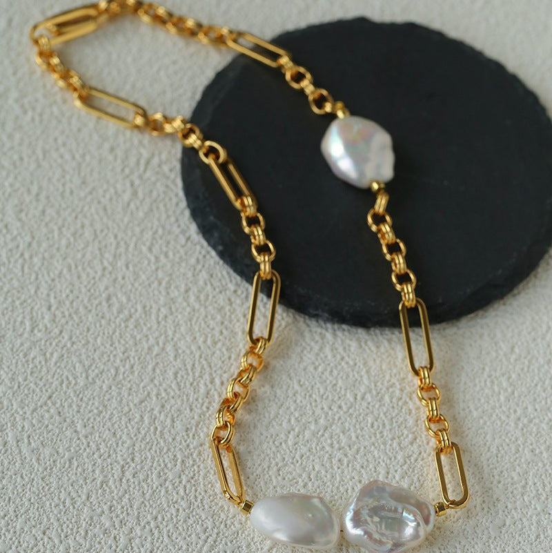 Baroque Pearl & Chunky Chain Necklace - floysun