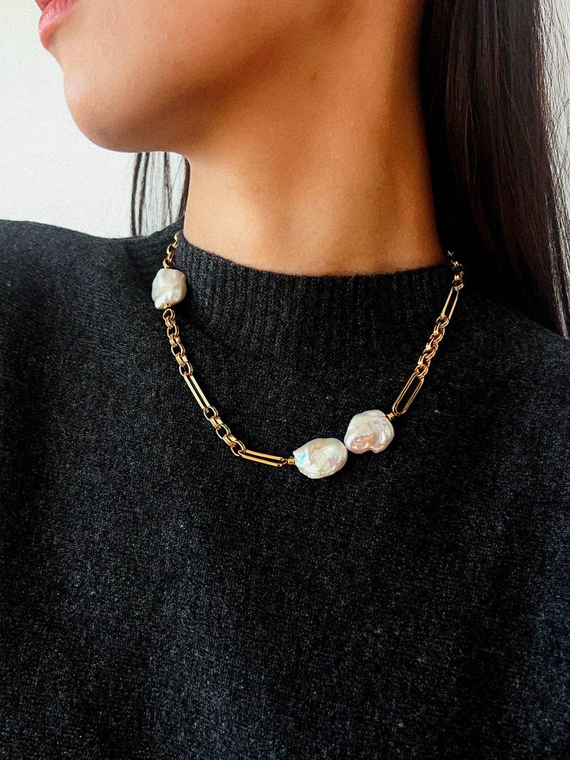 Baroque Pearl & Chunky Chain Necklace - floysun