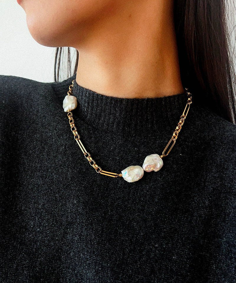 Baroque Pearl & Chunky Chain Necklace - floysun