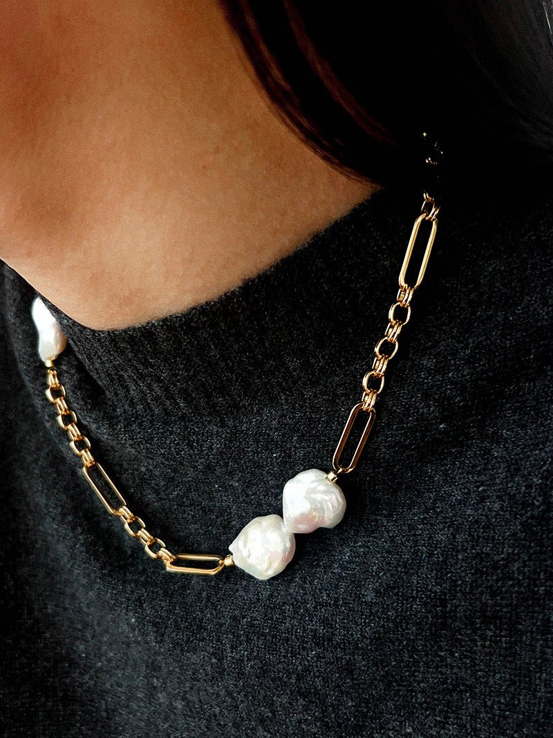 Baroque Pearl & Chunky Chain Necklace - floysun