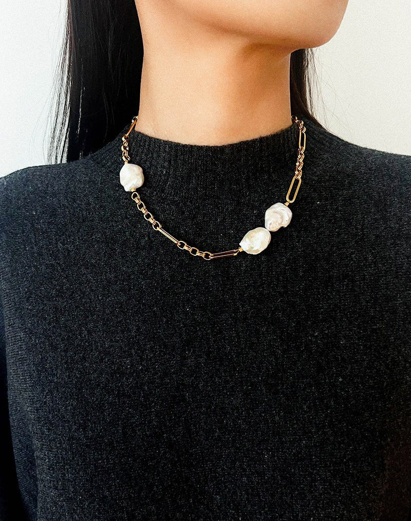 Baroque Pearl & Chunky Chain Necklace - floysun