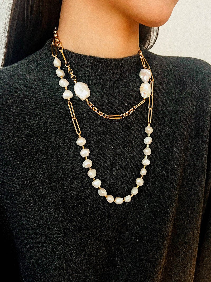 Baroque Pearl & Chunky Chain Necklace - floysun