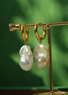 Baroque Pearl Drop Hoop Earrings - floysun