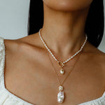 Baroque Pearl Floral Pendant Necklace | French Elegant Gold Chain - floysun