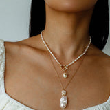 Baroque Pearl Floral Pendant Necklace | French Elegant Gold Chain - floysun