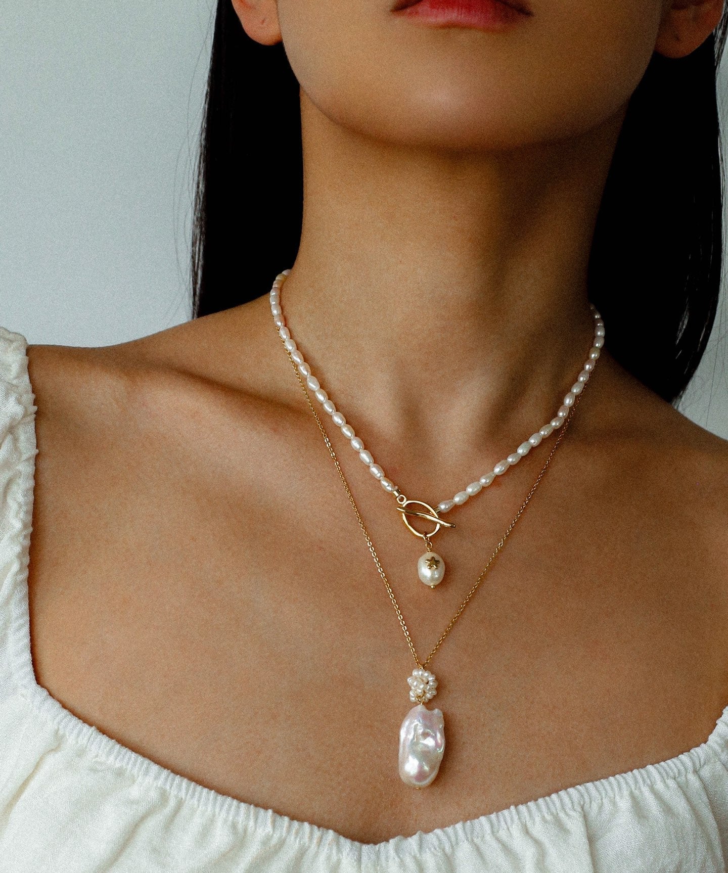 Baroque Pearl Floral Pendant Necklace | French Elegant Gold Chain - floysun