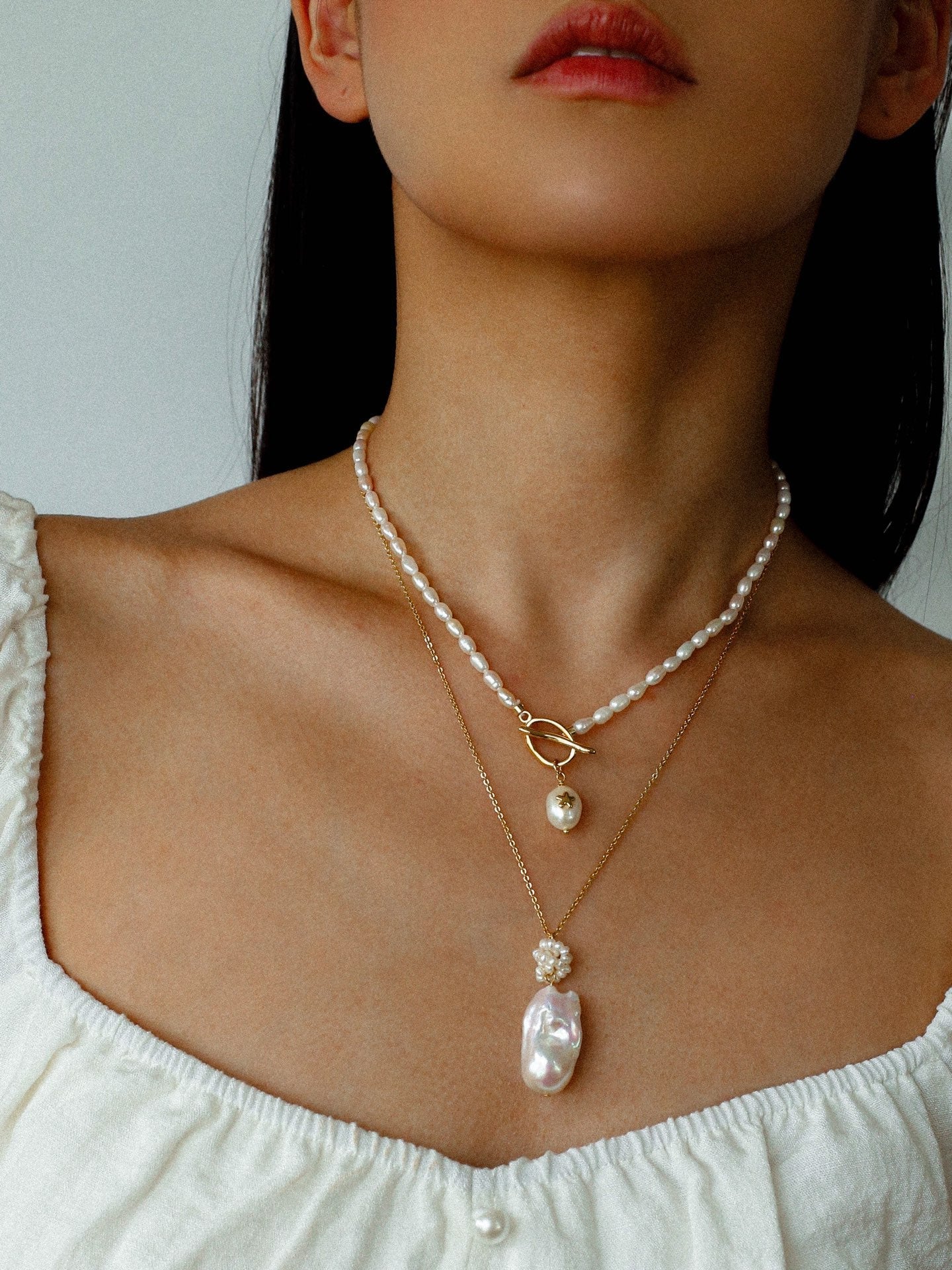 Baroque Pearl Floral Pendant Necklace | French Elegant Gold Chain - floysun