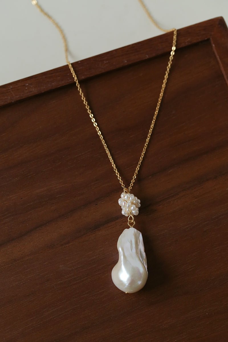 Baroque Pearl Floral Pendant Necklace | French Elegant Gold Chain - floysun