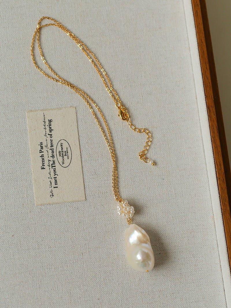 Baroque Pearl Floral Pendant Necklace | French Elegant Gold Chain - floysun