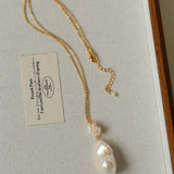 Baroque Pearl Floral Pendant Necklace | French Elegant Gold Chain - floysun