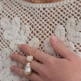 Baroque Pearl Floral Pendant Necklace | French Elegant Gold Chain - floysun