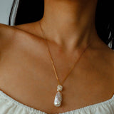 Baroque Pearl Floral Pendant Necklace | French Elegant Gold Chain - floysun