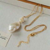 Baroque Pearl Floral Pendant Necklace | French Elegant Gold Chain - floysun