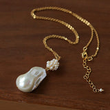 Baroque Pearl Floral Pendant Necklace | French Elegant Gold Chain - floysun