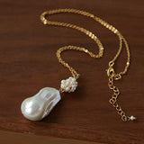 Baroque Pearl Floral Pendant Necklace | French Elegant Gold Chain - floysun