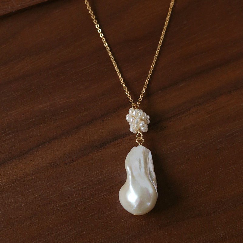 Baroque Pearl Floral Pendant Necklace | French Elegant Gold Chain - floysun