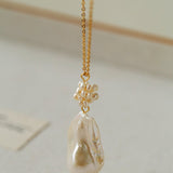 Baroque Pearl Floral Pendant Necklace | French Elegant Gold Chain - floysun
