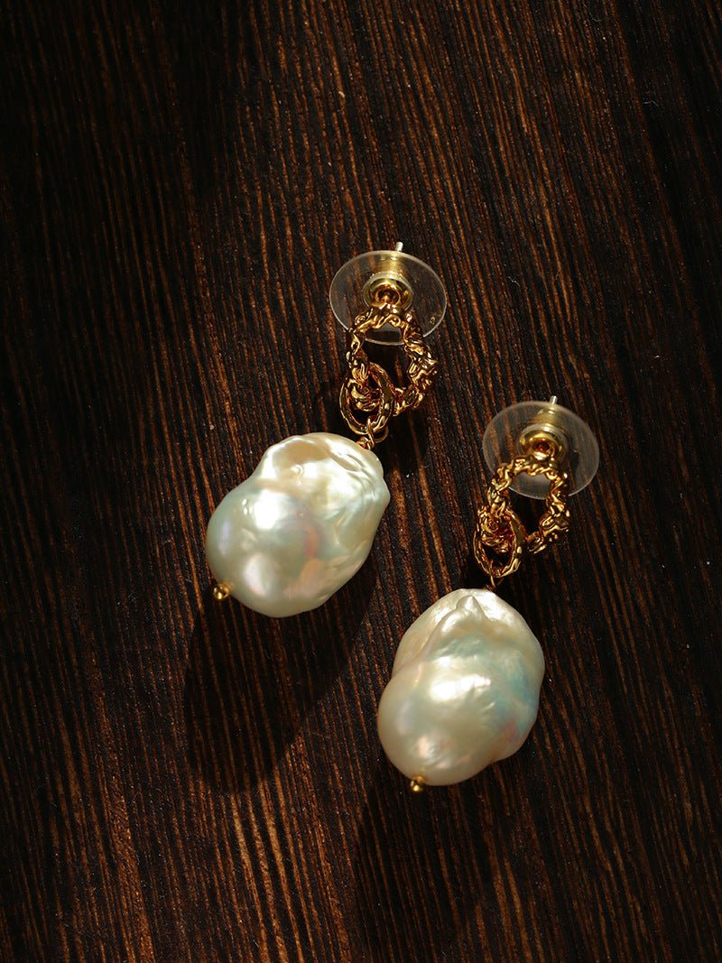 Baroque Pearl Molten Texture Hoop Earrings - floysun