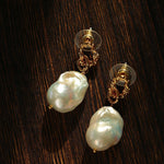 Baroque Pearl Molten Texture Hoop Earrings - floysun
