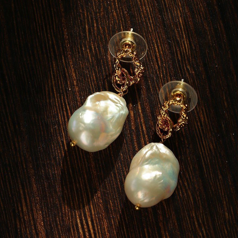 Baroque Pearl Molten Texture Hoop Earrings - floysun