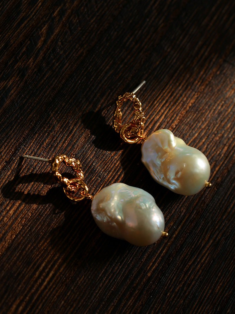 Baroque Pearl Molten Texture Hoop Earrings - floysun