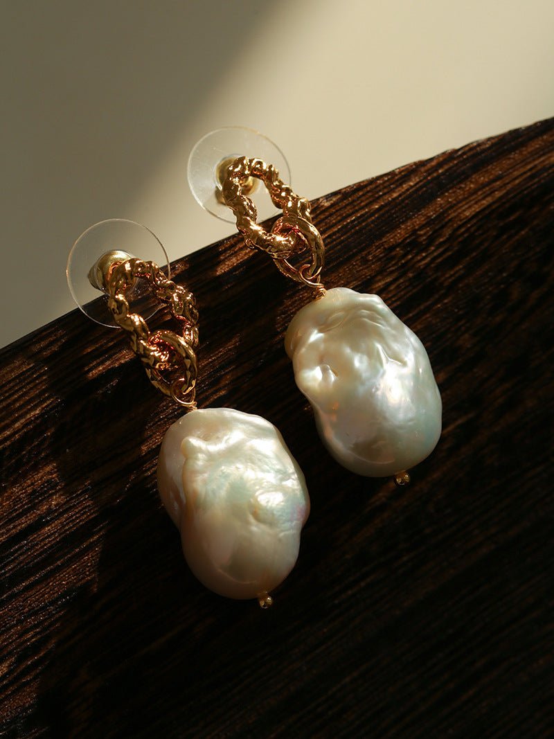 Baroque Pearl Molten Texture Hoop Earrings - floysun