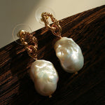 Baroque Pearl Molten Texture Hoop Earrings - floysun