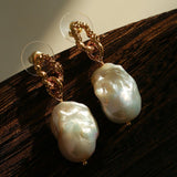 Baroque Pearl Molten Texture Hoop Earrings - floysun