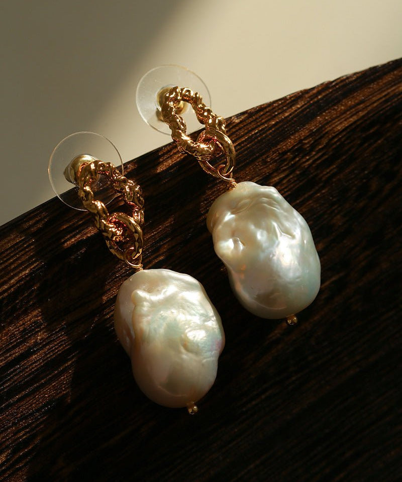 Baroque Pearl Molten Texture Hoop Earrings - floysun