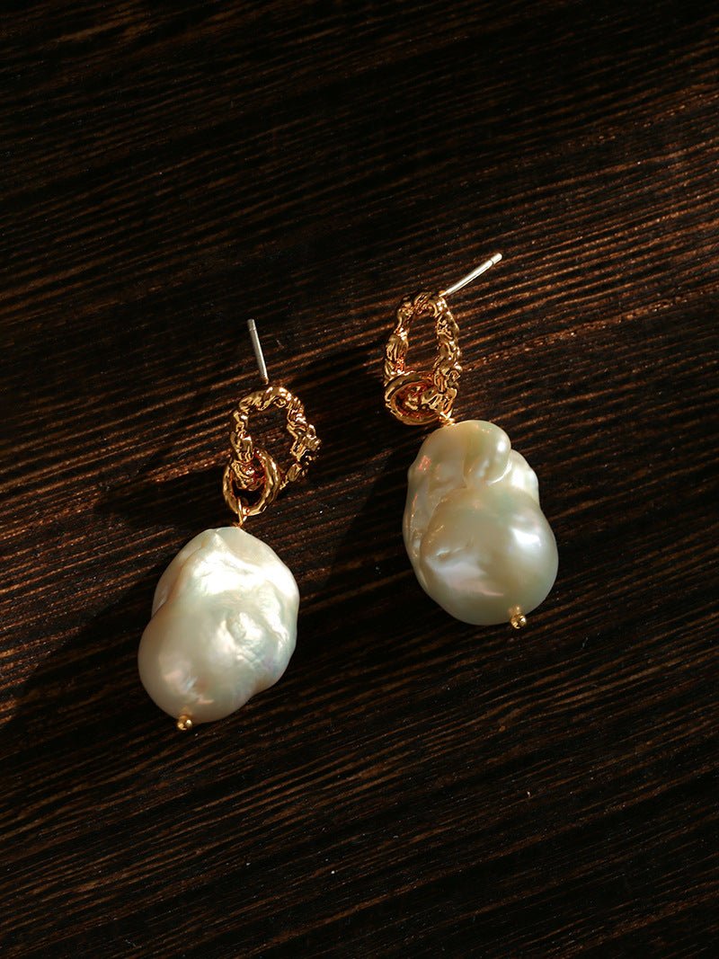 Baroque Pearl Molten Texture Hoop Earrings - floysun