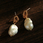Baroque Pearl Molten Texture Hoop Earrings - floysun