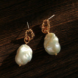 Baroque Pearl Molten Texture Hoop Earrings - floysun
