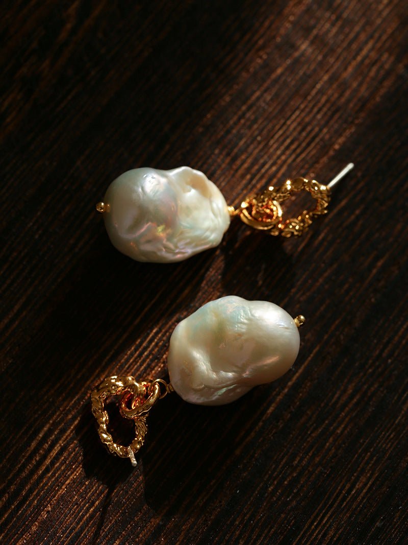 Baroque Pearl Molten Texture Hoop Earrings - floysun