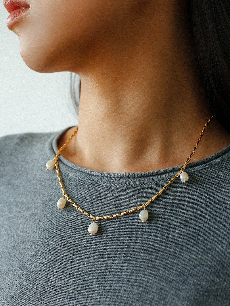 Baroque Pearl Multi - Charm Chain Necklace - floysun