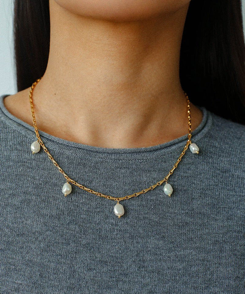 Baroque Pearl Multi - Charm Chain Necklace - floysun