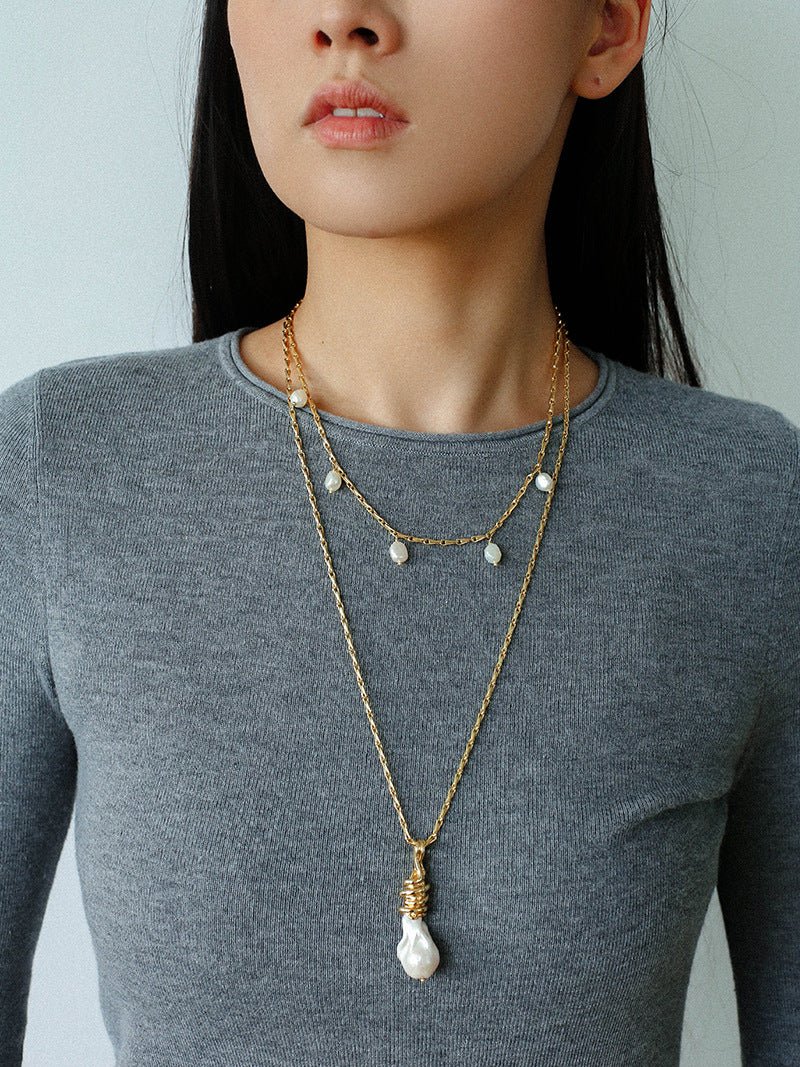 Baroque Pearl Multi - Charm Chain Necklace - floysun