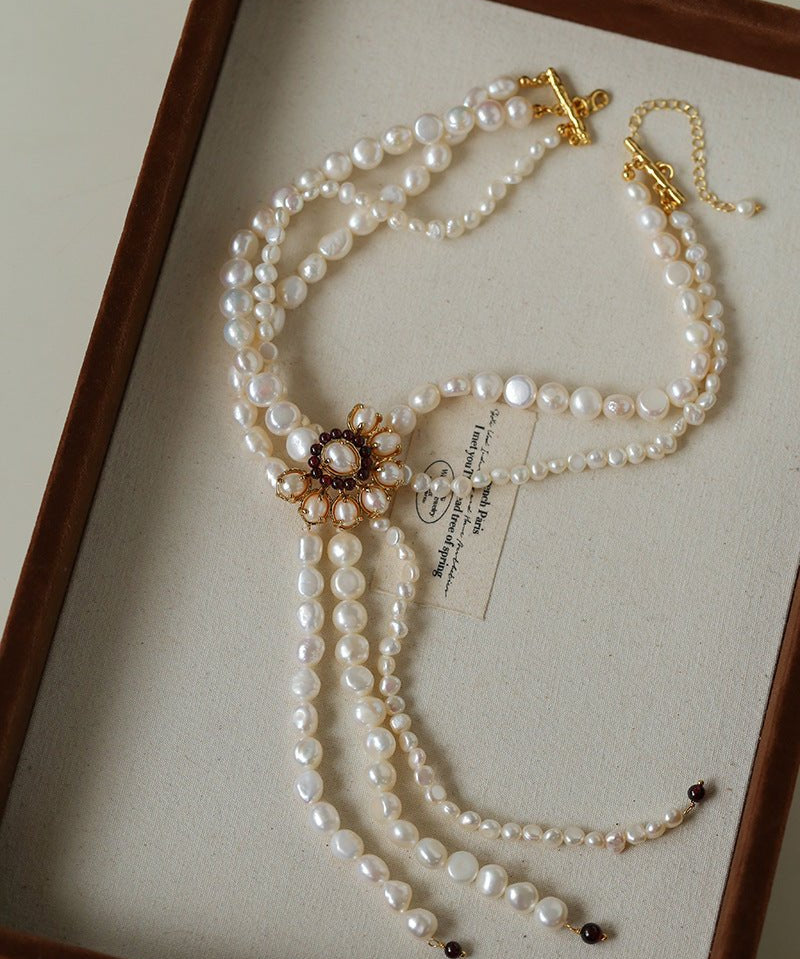 Baroque Pearl Necklace with Garnet - floysun