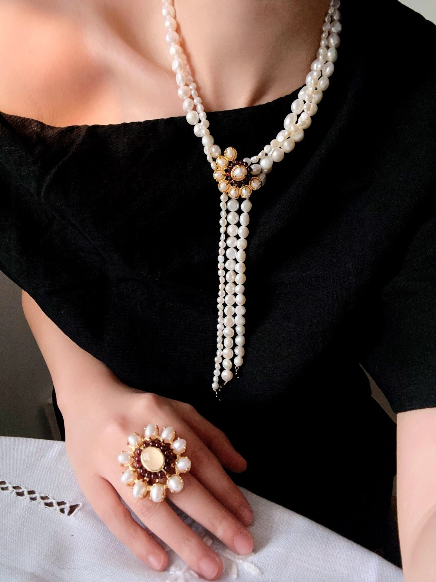 Baroque Pearl Necklace with Garnet - floysun