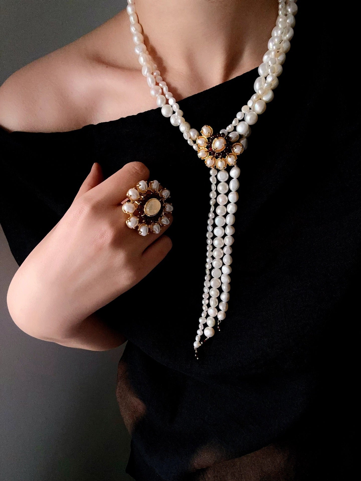 Baroque Pearl Necklace with Garnet - floysun